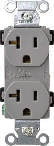 Hubbell Wiring Device-Kellems - 125 VAC, 20 Amp, 5-20R NEMA Configuration, Gray, Specification Grade, Self Grounding Duplex Receptacle - 1 Phase, 2 Poles, 3 Wire, Flush Mount - Americas Tooling