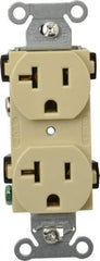 Hubbell Wiring Device-Kellems - 125 VAC, 20 Amp, 5-20R NEMA Configuration, Ivory, Specification Grade, Self Grounding Duplex Receptacle - 1 Phase, 2 Poles, 3 Wire, Flush Mount - Americas Tooling