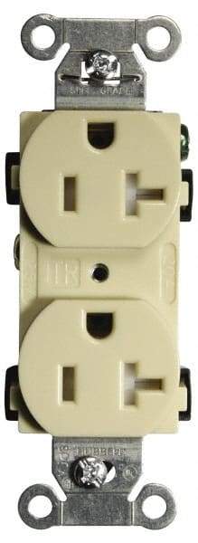 Hubbell Wiring Device-Kellems - 125 VAC, 20 Amp, 5-20R NEMA Configuration, Ivory, Specification Grade, Self Grounding Duplex Receptacle - 1 Phase, 2 Poles, 3 Wire, Flush Mount, Tamper Resistant - Americas Tooling