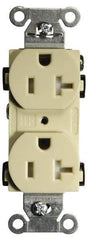 Hubbell Wiring Device-Kellems - 125 VAC, 20 Amp, 5-20R NEMA Configuration, Ivory, Specification Grade, Self Grounding Duplex Receptacle - 1 Phase, 2 Poles, 3 Wire, Flush Mount, Tamper Resistant - Americas Tooling