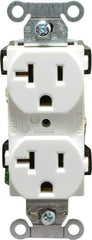 Hubbell Wiring Device-Kellems - 125 VAC, 20 Amp, 5-20R NEMA Configuration, White, Specification Grade, Self Grounding Duplex Receptacle - 1 Phase, 2 Poles, 3 Wire, Flush Mount - Americas Tooling