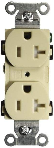 Hubbell Wiring Device-Kellems - 125 VAC, 20 Amp, 5-20R NEMA Configuration, Ivory, Specification Grade, Self Grounding Duplex Receptacle - 1 Phase, 2 Poles, 3 Wire, Flush Mount, Tamper Resistant - Americas Tooling