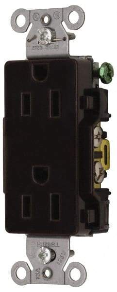 Hubbell Wiring Device-Kellems - 125 VAC, 15 Amp, 5-15R NEMA Configuration, Brown, Specification Grade, Self Grounding Duplex Receptacle - 1 Phase, 2 Poles, 3 Wire, Flush Mount - Americas Tooling