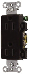 Hubbell Wiring Device-Kellems - 125 VAC, 15 Amp, 5-15R NEMA Configuration, Brown, Specification Grade, Self Grounding Duplex Receptacle - 1 Phase, 2 Poles, 3 Wire, Flush Mount - Americas Tooling