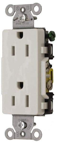 Hubbell Wiring Device-Kellems - 125 VAC, 15 Amp, 5-15R NEMA Configuration, White, Specification Grade, Self Grounding Duplex Receptacle - 1 Phase, 2 Poles, 3 Wire, Flush Mount - Americas Tooling