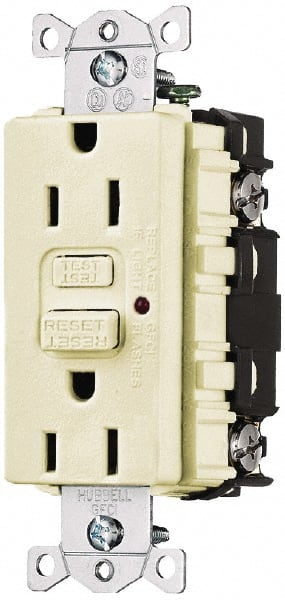 1 Phase, 5-15R NEMA, 125 VAC, 15 Amp, Self Grounding, GFCI Receptacle 2 Pole, Back and Side Wiring, Tamper Resistant, Weather Resistant, Industrial Grade