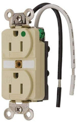 Hubbell Wiring Device-Kellems - 125 VAC, 15 Amp, 5-15R NEMA Configuration, Ivory, Hospital Grade, Self Grounding Duplex Receptacle - 1 Phase, 2 Poles, 3 Wire, Flush Mount, Chemical, Corrosion and Impact Resistant, Tamper Resistant - Americas Tooling