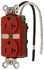 Hubbell Wiring Device-Kellems - 125 VAC, 20 Amp, 5-20R NEMA Configuration, Red, Hospital Grade, Self Grounding Duplex Receptacle - 1 Phase, 2 Poles, 3 Wire, Flush Mount, Chemical, Corrosion and Impact Resistant, Tamper Resistant - Americas Tooling