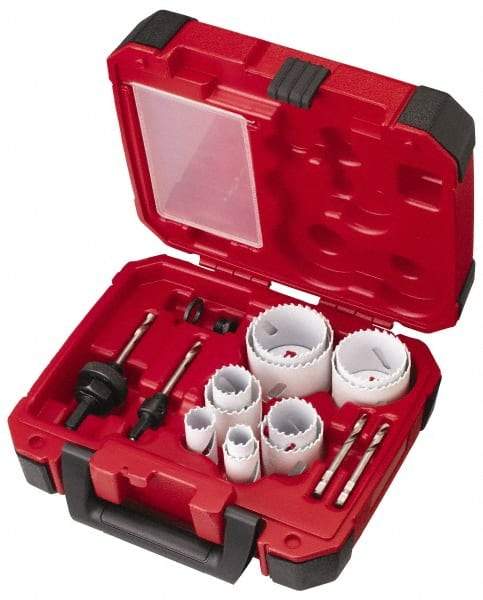 Milwaukee Tool - 15 Piece, 3/4" to 2-1/2" Saw Diam, General Purpose Hole Saw Kit - Bi-Metal, Toothed Edge, Pilot Drill Model No. 49-56-8010, Includes 11 Hole Saws - Americas Tooling