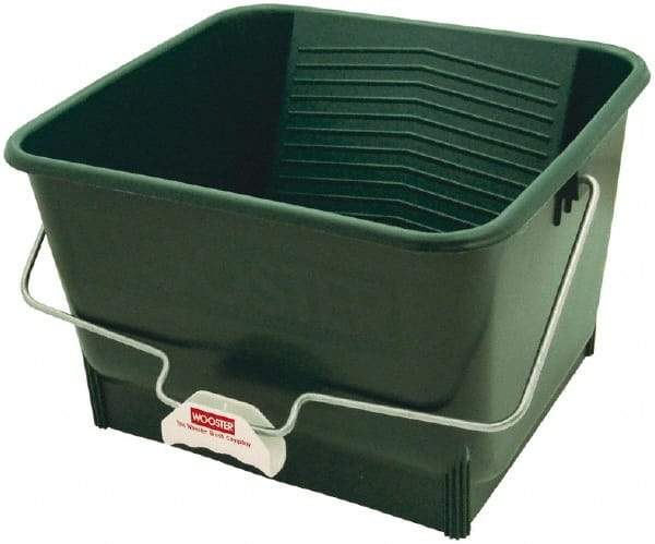 Wooster Brush - 4 Gal, 9" High, Polypropylene Square Green Single Pail - Handle Included, 13-1/2" Top Length x 15" Top Width - Americas Tooling