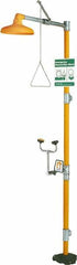 PRO-SAFE - 1-1/4" Inlet, 20 GPM shower Flow, Drench shower, Eye & Face Wash Station - No Bowl, Triangular Pull Rod & Push Flag Activated, Galvanized Steel Pipe, Plastic Shower Head, 3 GPM Bowl Flow, Corrosion Resistant, Top or Mid Supply - Americas Tooling