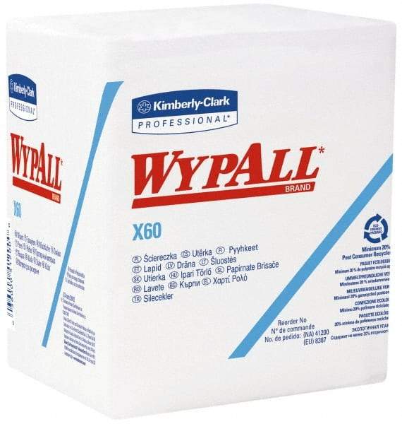 WypAll - X60 1/4 Fold Shop Towel/Industrial Wipes - Poly Pack, 12-1/2" x 12" Sheet Size, White - Americas Tooling