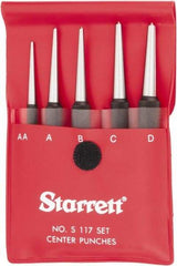 Starrett - 5 Piece, 1/16 to 5/32", Center Punch Set - Round Shank, Comes in Vinyl Pouch - Americas Tooling