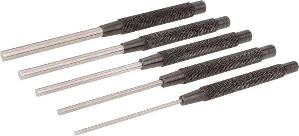 Starrett - 5 Piece, 1/8 to 3/8", Pin Punch Set - Round Shank, Comes in Plain Box - Americas Tooling