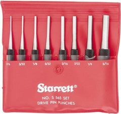 Starrett - 8 Piece, 1/16 to 5/16", Pin Punch Set - Round Shank, Comes in Vinyl Pouch - Americas Tooling