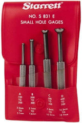 Starrett - 1/8 to 1/2 Inch Measurement, Small Hole Gage Set - 2-13/16, 3-1/8, 3-3/8 and 3-1/2 Inch Long, Half Ball, Includes Case - Americas Tooling