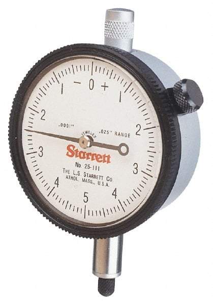 Starrett - 0.5mm Range, 0-10-0 Dial Reading, 0.002mm Graduation Dial Drop Indicator - 1-11/16" Dial, 0.2mm Range per Revolution - Americas Tooling