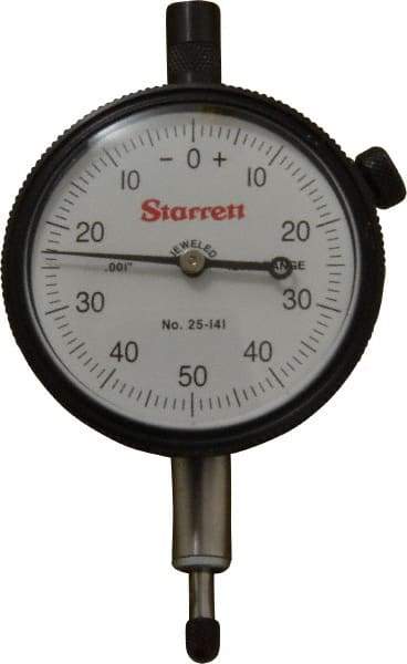 Starrett - 1/4" Range, 0-50-0 Dial Reading, 0.001" Graduation Dial Drop Indicator - 2-1/4" Dial, 0.1" Range per Revolution, Revolution Counter - Americas Tooling