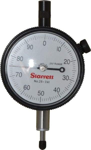 Starrett - 1/4" Range, 0-100 Dial Reading, 0.001" Graduation Dial Drop Indicator - 2-1/4" Dial, 0.1" Range per Revolution, Revolution Counter - Americas Tooling