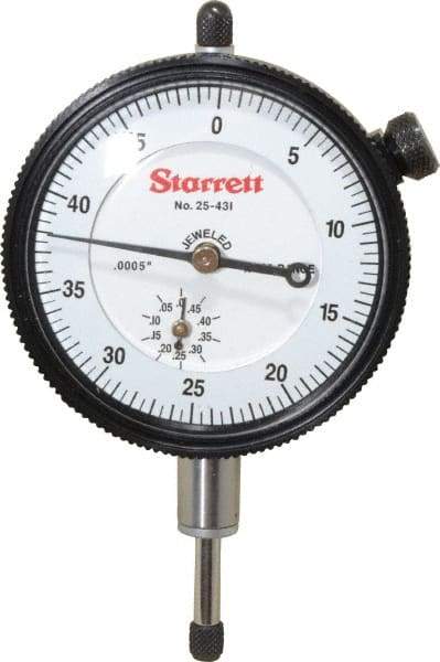 Starrett - 1/2" Range, 0-50 Dial Reading, 0.0005" Graduation Dial Drop Indicator - 2-1/4" Dial, 0.05" Range per Revolution, Revolution Counter - Americas Tooling