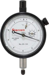 Starrett - 0.2" Range, 0-5-0 Dial Reading, 0.0001" Graduation Dial Drop Indicator - 2-1/4" Dial, 0.01" Range per Revolution, Revolution Counter - Americas Tooling