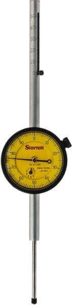 Starrett - 50mm Range, 0-100 Dial Reading, 0.01mm Graduation Dial Drop Indicator - 2-1/4" Dial, 0.0394" Range per Revolution, Revolution Counter - Americas Tooling