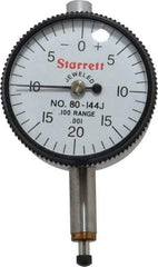 Starrett - 0.1" Range, 0-20-0 Dial Reading, 0.001" Graduation Dial Drop Indicator - 1-1/4" Dial, 0.04" Range per Revolution, Revolution Counter - Americas Tooling