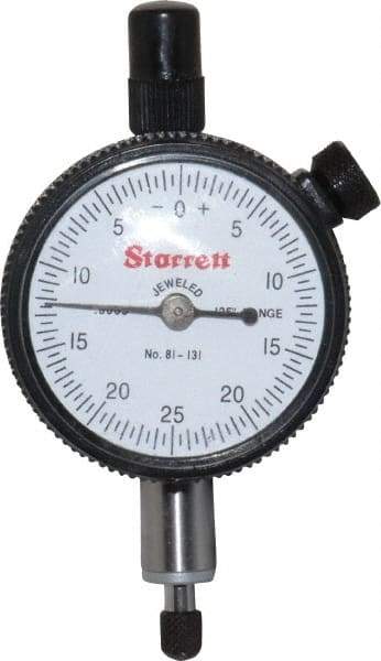 Starrett - 1/8" Range, 0-25-0 Dial Reading, 0.0005" Graduation Dial Drop Indicator - 1-11/16" Dial, 0.05" Range per Revolution, Revolution Counter - Americas Tooling