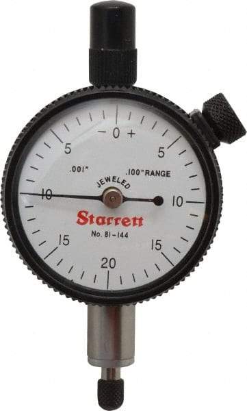 Starrett - 0.1" Range, 0-20-0 Dial Reading, 0.001" Graduation Dial Drop Indicator - 1-11/16" Dial, 0.04" Range per Revolution, Revolution Counter - Americas Tooling