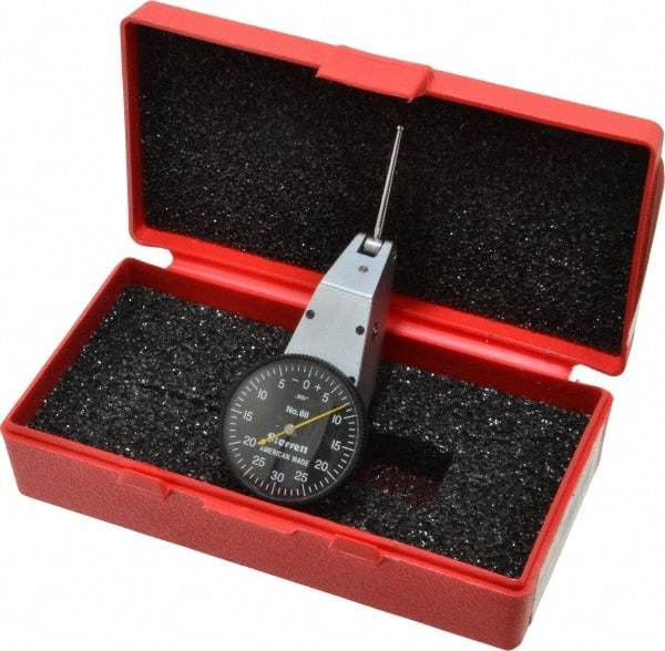 Starrett - 0.06 Inch Range, 0.001 Inch Dial Graduation, Horizontal Dial Test Indicator - 1-3/8 Inch Black Dial, 0-30-0 Dial Reading - Americas Tooling