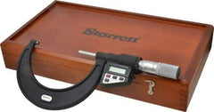 Starrett - 3 to 4" Range, 0.0001" Resolution, Standard Throat, Electronic Outside Micrometer - 0.0002" Accuracy, Friction Thimble, Micro Lapped Carbide Face, CR2450 Battery, Data Output, Includes 3V Battery - Americas Tooling