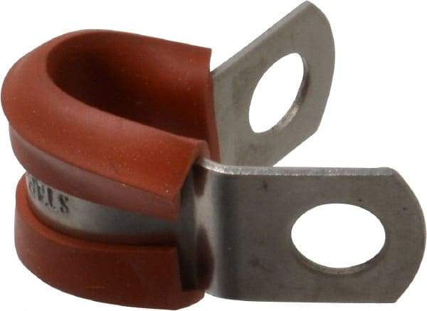 Made in USA - 1/4" Pipe, 1/4" Rod, Cushion Clamp - Gray & Red, Grade 304 Stainless Steel & Silicone Cushion - Americas Tooling