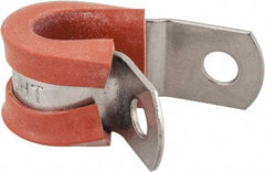 Made in USA - 3/8" Pipe, 3/8" Rod, Cushion Clamp - Gray & Red, Grade 304 Stainless Steel & Silicone Cushion - Americas Tooling