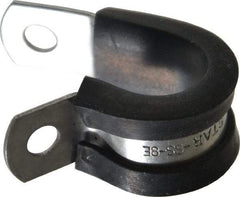 Made in USA - 1/2" Pipe, 1/2" Rod, Cushion Clamp - Gray & Black, Grade 304 Stainless Steel & EPDM Cushion - Americas Tooling