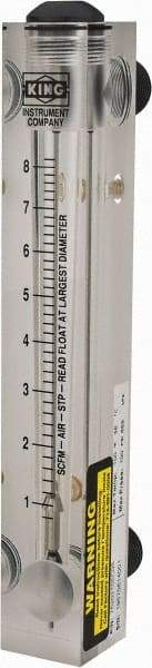 King - 1/2" M Port Block Style, Panel Mount Flowmeter - 125 Max psi, 8.2 SCFM, Acrylic - Americas Tooling