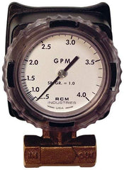 Made in USA - 1/2" NPT Port RCM Industries Flo-Gage Flowmeter - 180 Max psi, 0.5 to 4 GPM, Bronze - Americas Tooling