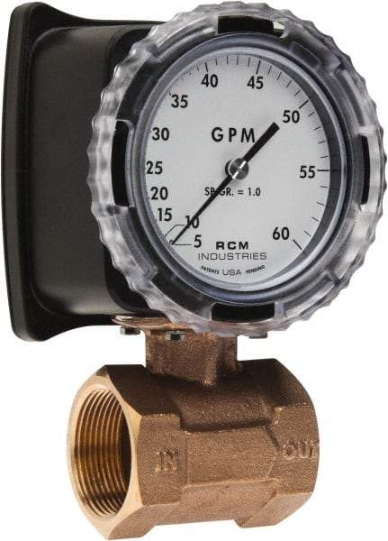 Made in USA - 1-1/2" NPT Port RCM Industries Flo-Gage Flowmeter - 180 Max psi, 5 to 60 GPM, Bronze - Americas Tooling