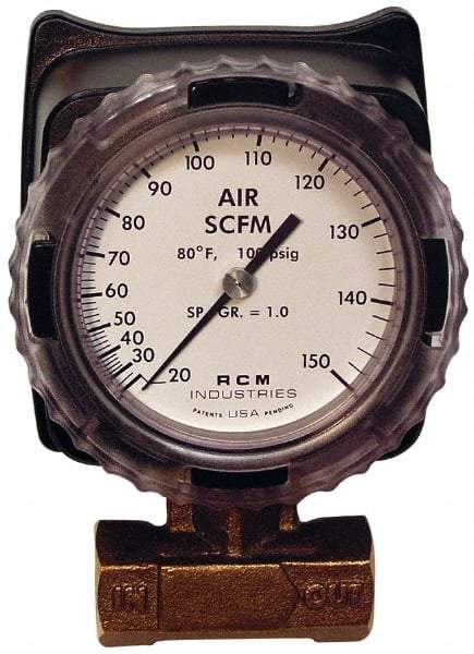 Made in USA - 3/4" NPT Port RCM Industries Flo-Gage Flowmeter - 180 Max psi, Bronze - Americas Tooling