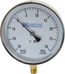 WGTC - 4-1/2" Dial, 1/4 Thread, 30-0-30 Scale Range, Pressure Gauge - Lower Connection Mount, Accurate to 1% of Scale - Americas Tooling