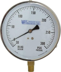 WGTC - 4-1/2" Dial, 1/4 Thread, 30-0-300 Scale Range, Pressure Gauge - Lower Connection Mount, Accurate to 1% of Scale - Americas Tooling