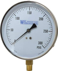 WGTC - 4-1/2" Dial, 1/4 Thread, 0-300 Scale Range, Pressure Gauge - Lower Connection Mount, Accurate to 1% of Scale - Americas Tooling