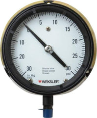 Made in USA - 4-1/2" Dial, 1/4 Thread, 30-0-30 Scale Range, Pressure Gauge - Lower Connection Mount, Accurate to 1% of Scale - Americas Tooling