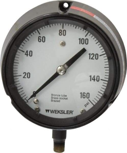 Made in USA - 4-1/2" Dial, 1/4 Thread, 0-160 Scale Range, Pressure Gauge - Lower Connection Mount, Accurate to 1% of Scale - Americas Tooling