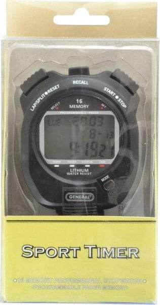 General - Large Display with 16 Memory Stop Watch - Black - Americas Tooling