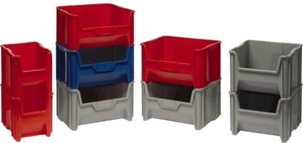 Quantum Storage - 75 Lb. Load Capacity, 17-1/2" Deep, Red Polyethylene Hopper Stacking Bin - 12-1/2" High x 16-1/2" Wide x 17-1/2" Long - Americas Tooling