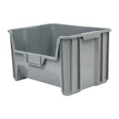 Quantum Storage - 75 Lb. Load Capacity, 15-1/4" Deep, Gray Polyethylene Hopper Stacking Bin - 12-7/16" High x 19-7/8" Wide x 15-1/4" Long - Americas Tooling