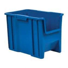 Quantum Storage - 75 Lb. Load Capacity, 17-1/2" Deep, Blue Polyethylene Hopper Stacking Bin - 12-1/2" High x 10-7/8" Wide x 17-1/2" Long - Americas Tooling