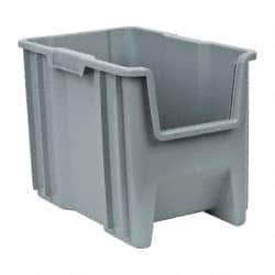 Quantum Storage - 75 Lb. Load Capacity, 17-1/2" Deep, Gray Polyethylene Hopper Stacking Bin - 12-1/2" High x 10-7/8" Wide x 17-1/2" Long - Americas Tooling