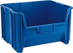 Quantum Storage - 75 Lb. Load Capacity, 15-1/4" Deep, Blue Polyethylene Hopper Stacking Bin - 12-7/16" High x 19-7/8" Wide x 15-1/4" Long - Americas Tooling