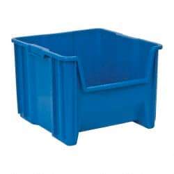 Quantum Storage - 75 Lb. Load Capacity, 17-1/2" Deep, Blue Polyethylene Hopper Stacking Bin - 12-1/2" High x 16-1/2" Wide x 17-1/2" Long - Americas Tooling